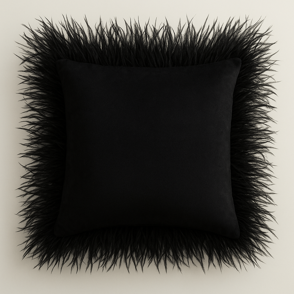 Black Luxe Trio Pillow with Ostrich Fur Trim