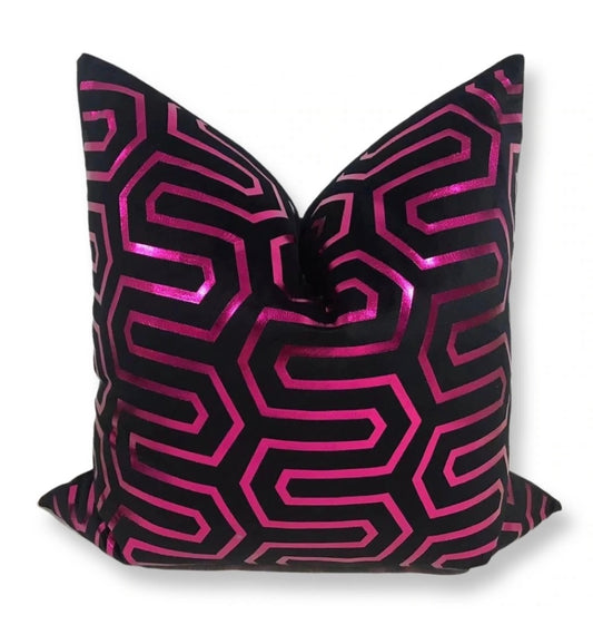 Fuchsia Luxe Geo Velvet Pillow Cover