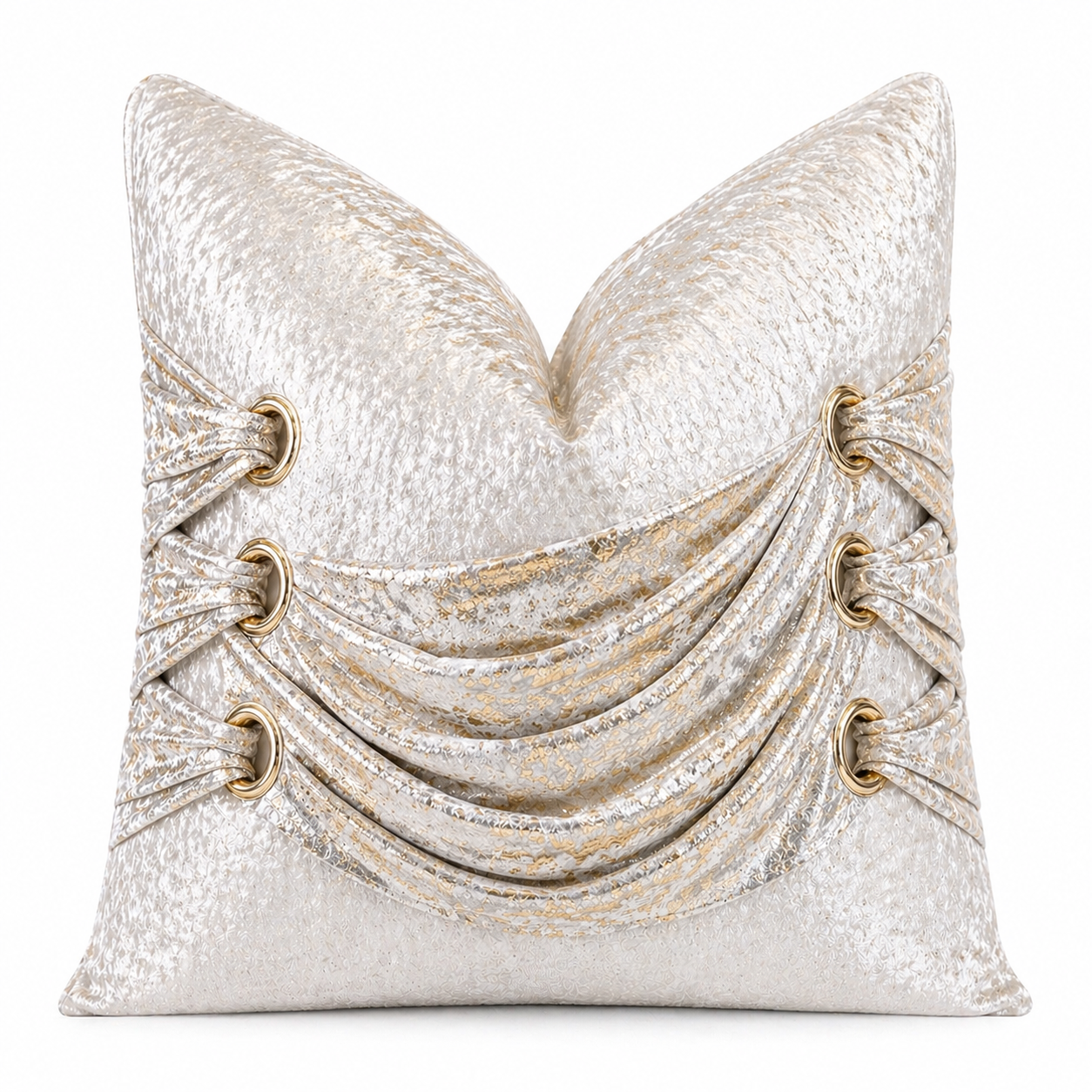 Ivory Gilded Draped Luxe Pillow Cover