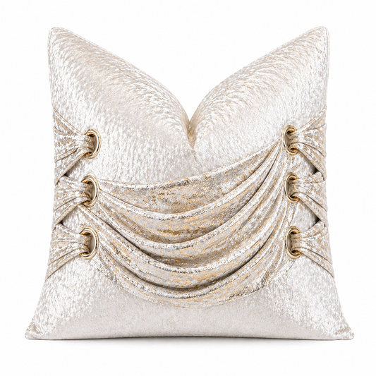 Ivory Gilded Draped Luxe Pillow Cover