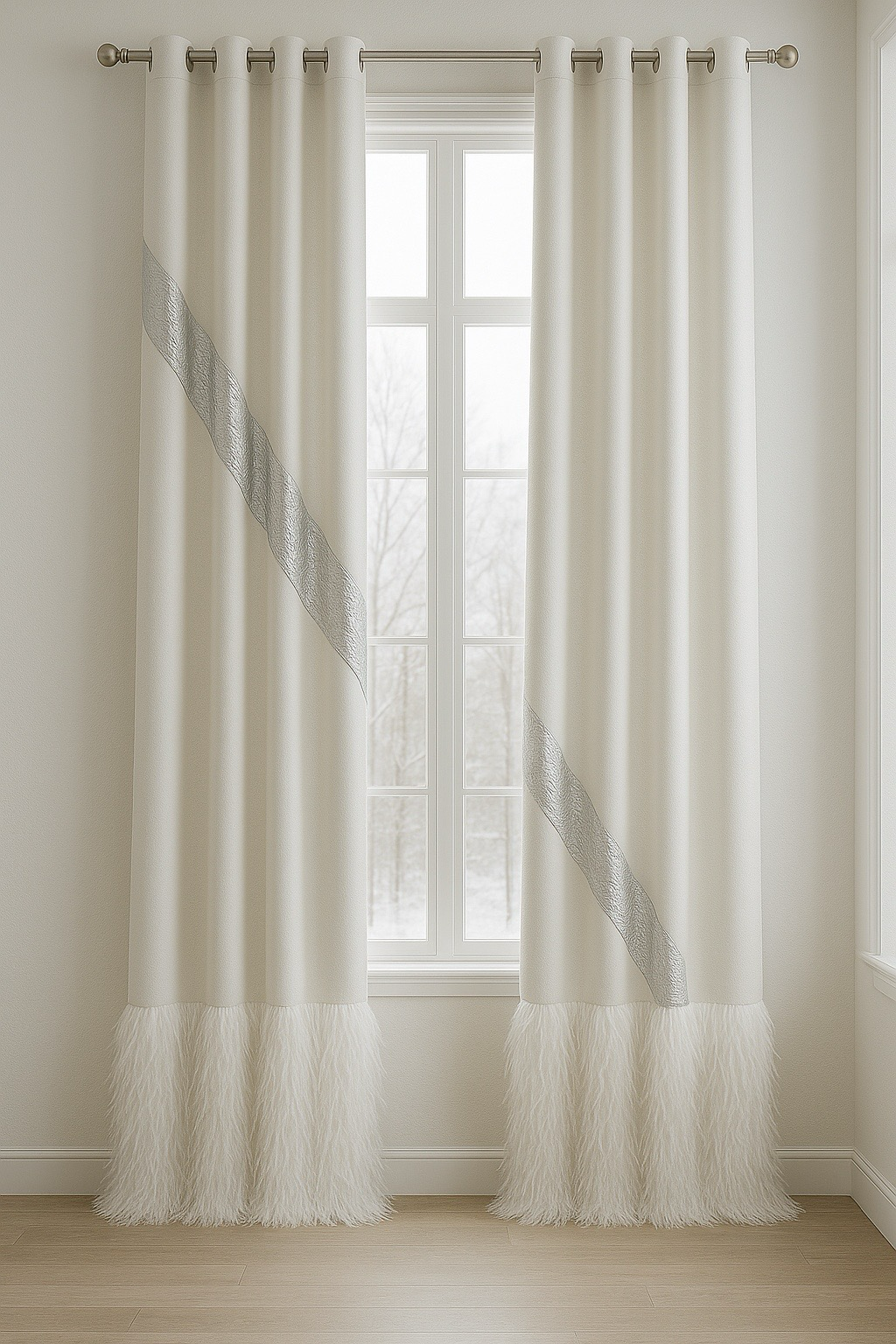 ✨ The Celeste Luxe Curtains – White & Silver Edition