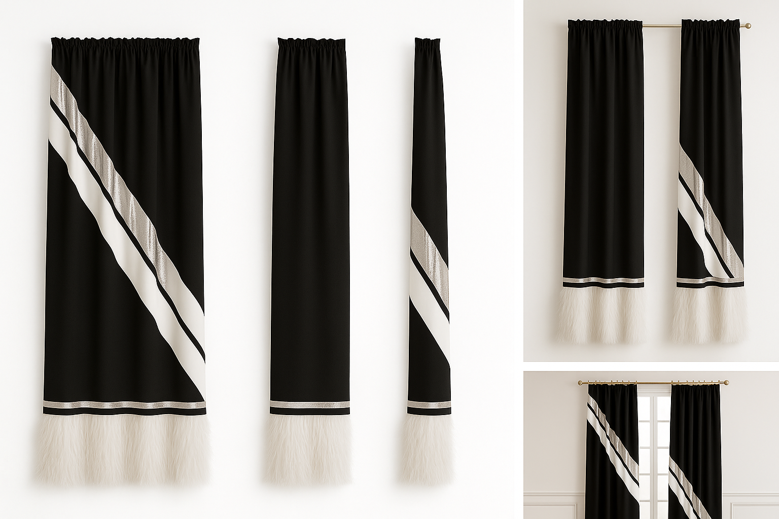 🖤 The Noir Luxe Curtains – Black, Silver & White Edition
