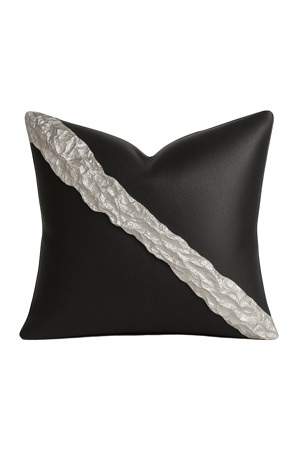 Onyx Luxe Pillow — Black Leather with Metallic Silver Accent